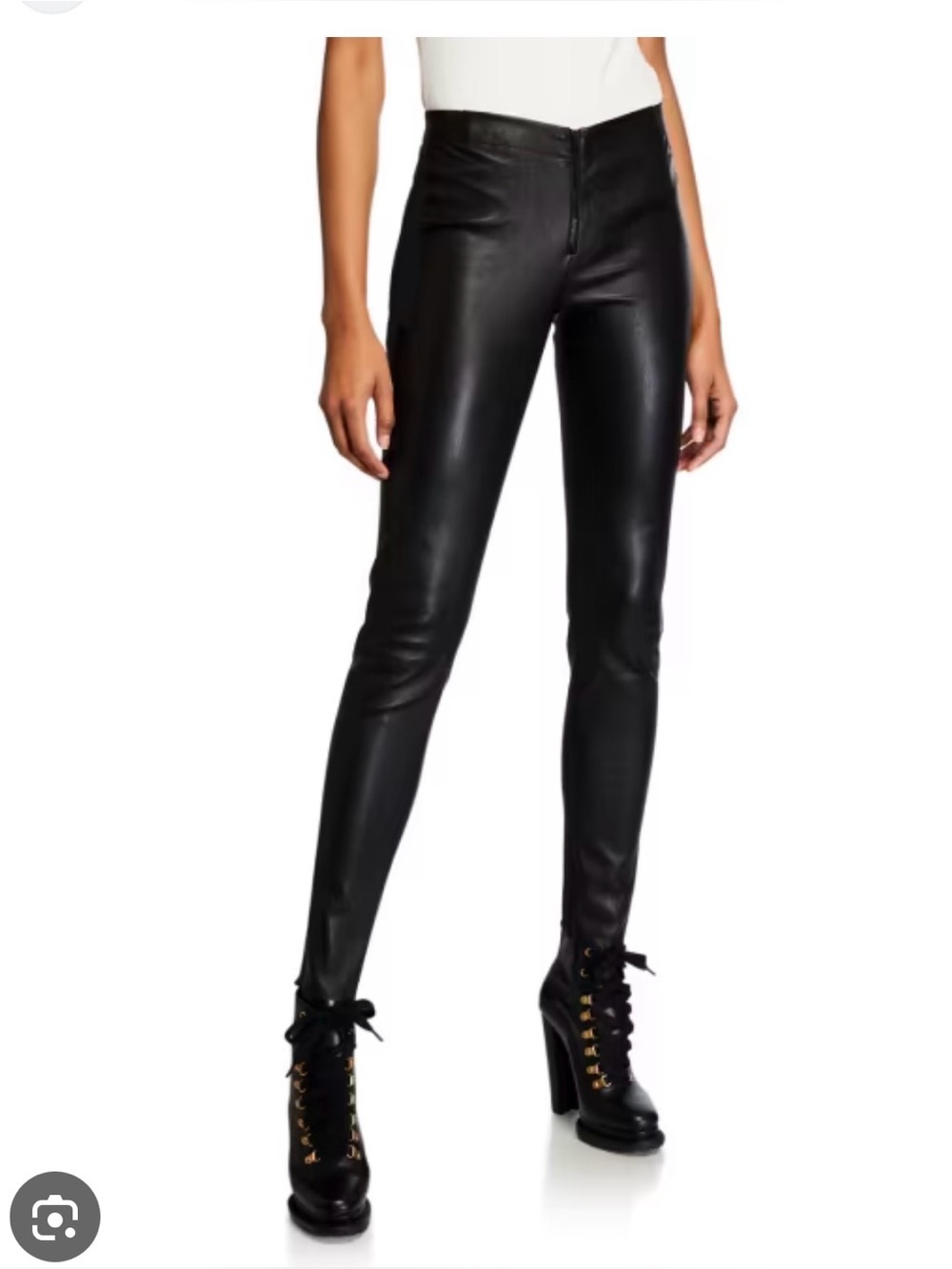 Alice + Olivia Maddox Chain Detail Black Lamb Leather Leggings size 0